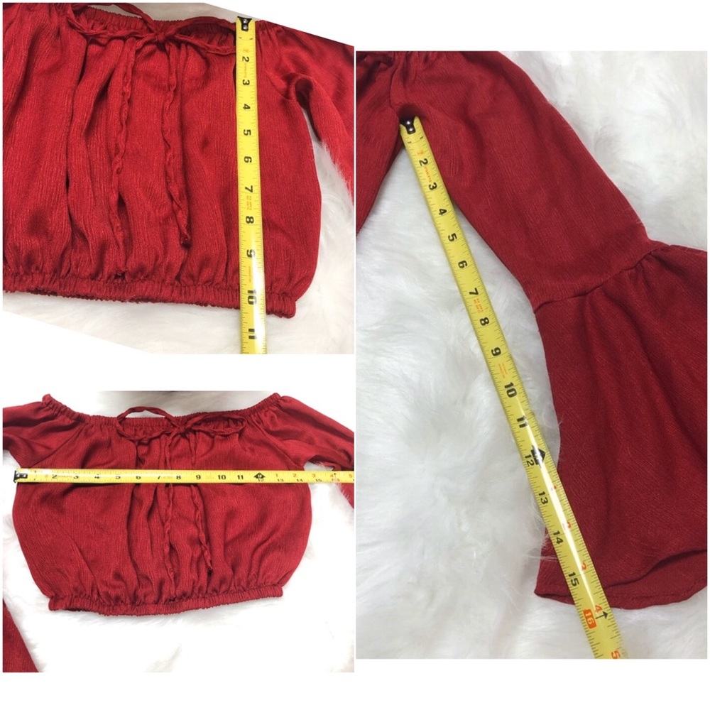 Boho red long flare sleeve crop top shirt small - Picture 4 of 4
